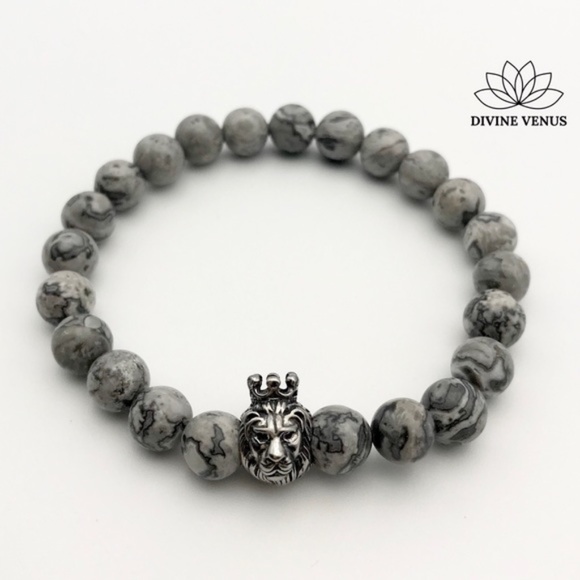 Picasso Jasper Stone Lion Charm Stretch Bracelet - Picture 7 of 7